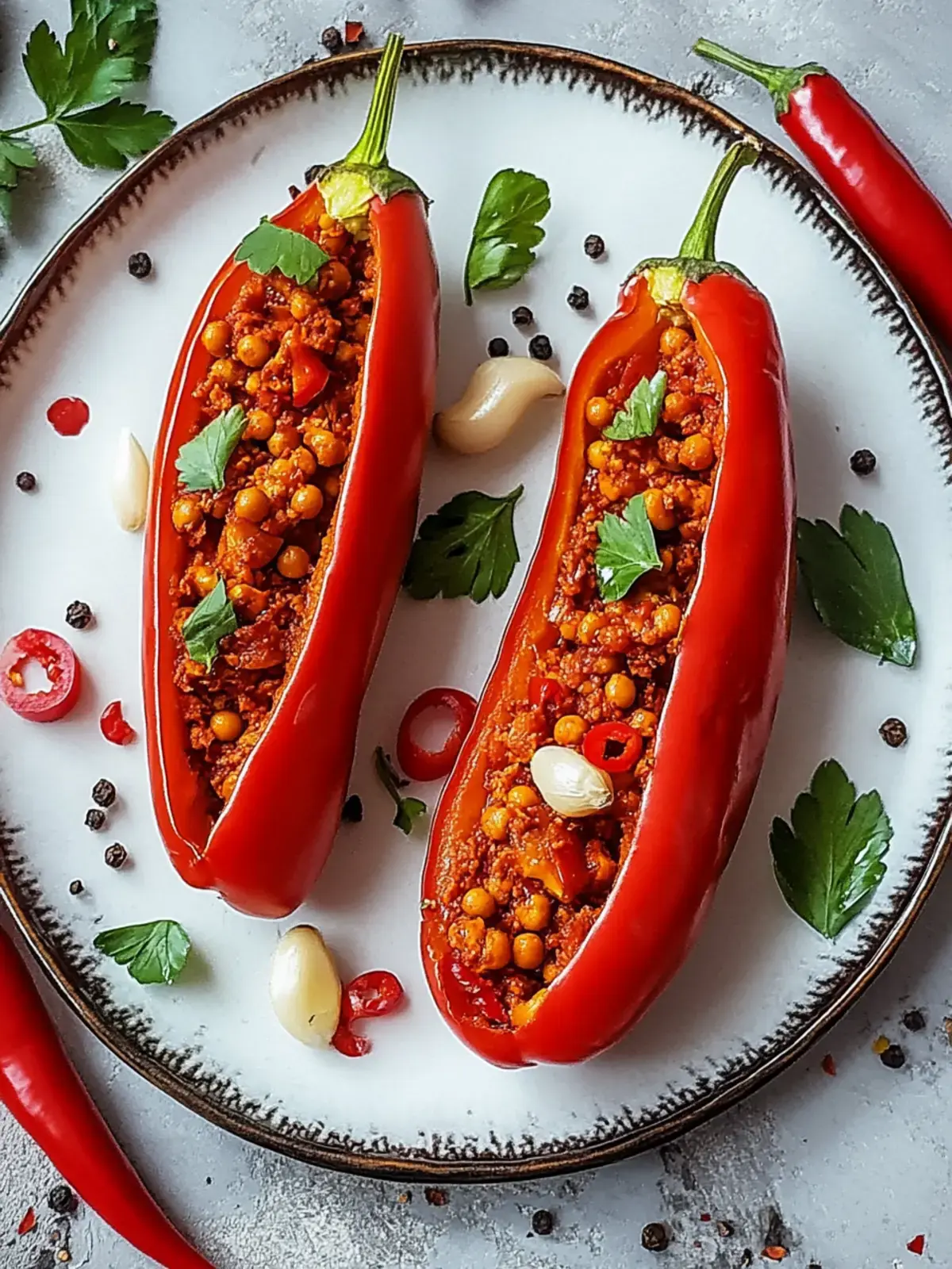 Gefüllte Spitzpaprika mit roten Linsen