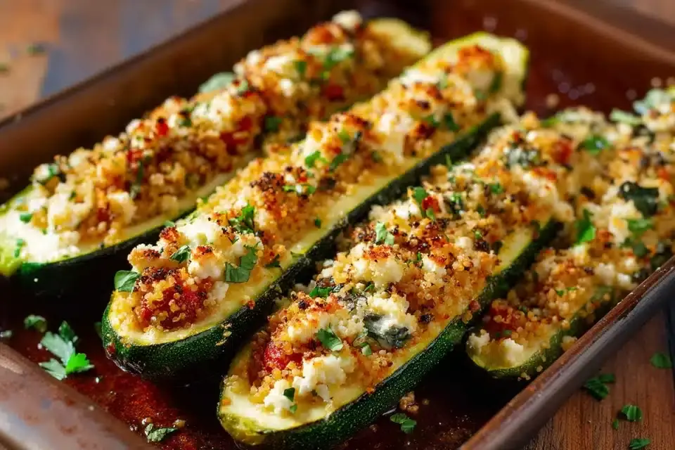 Gefüllte Zucchini mit Couscous Feta