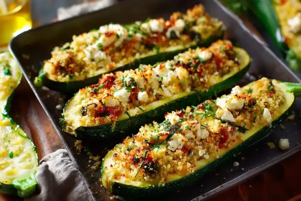 Gefüllte Zucchini mit Couscous Feta