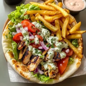 Gegrillte Hähnchen-Gyros mit knusprigen Pommes