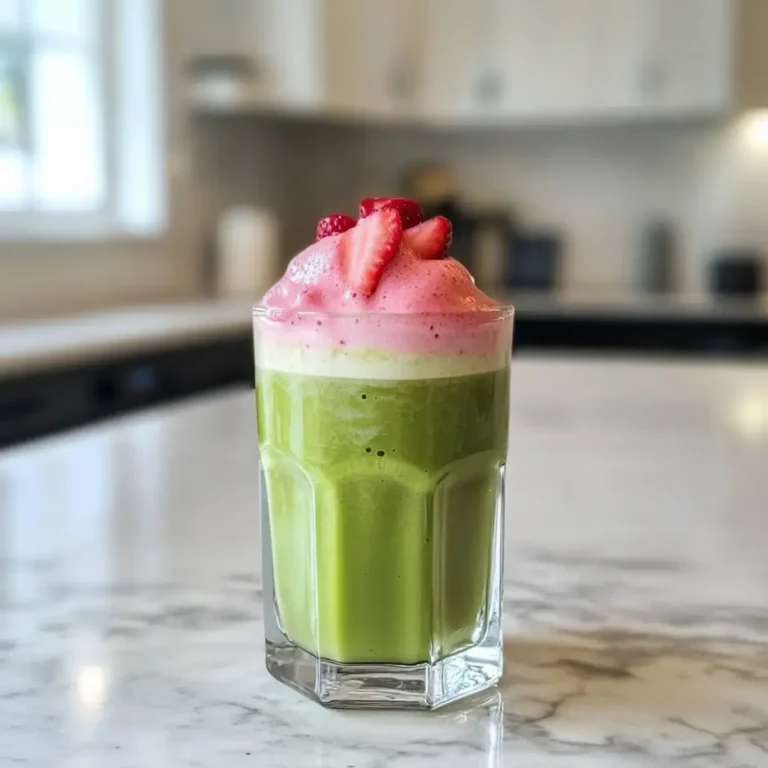 Gekühlter Matcha Latte mit Erdbeer-Kalte-Schaum