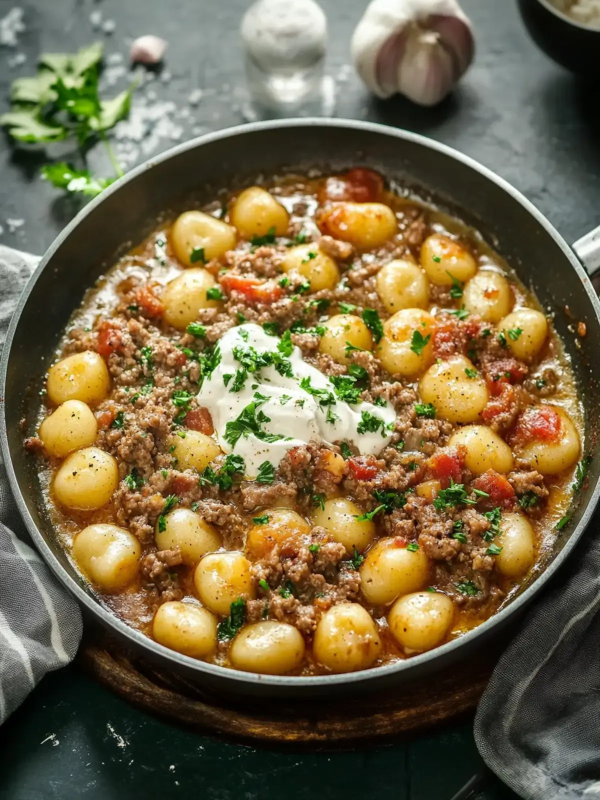 Gnocchi-Pfanne mit Hackfleisch und Schmand