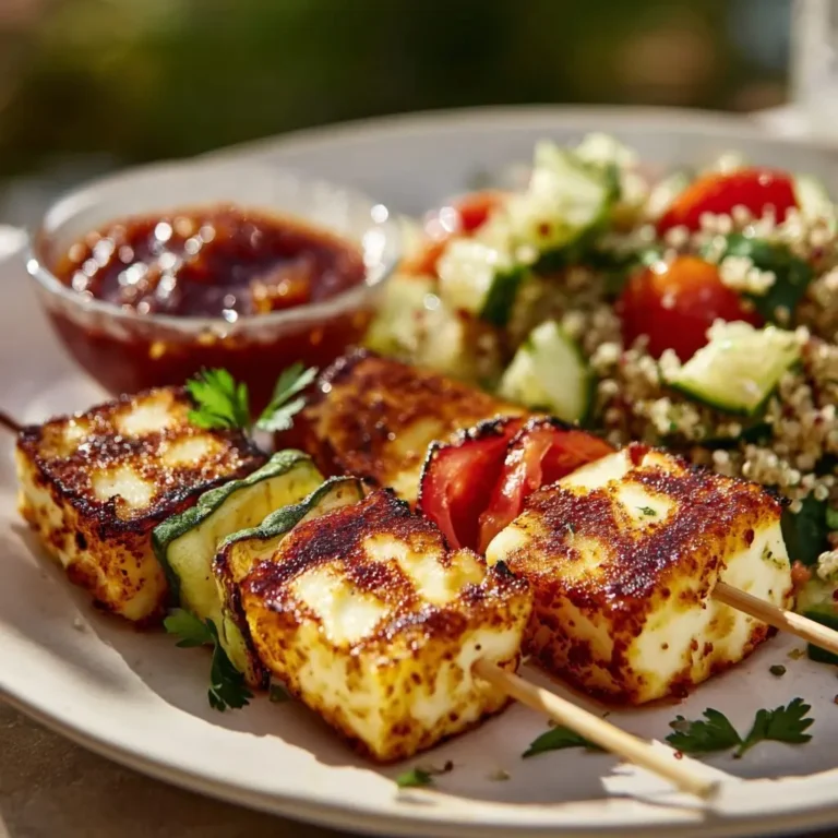 Halloumi-Grillspieße Rhabarber-Chutney