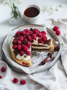 Fluffige Herz-Pfannkuchen mit Beeren und Schokolade