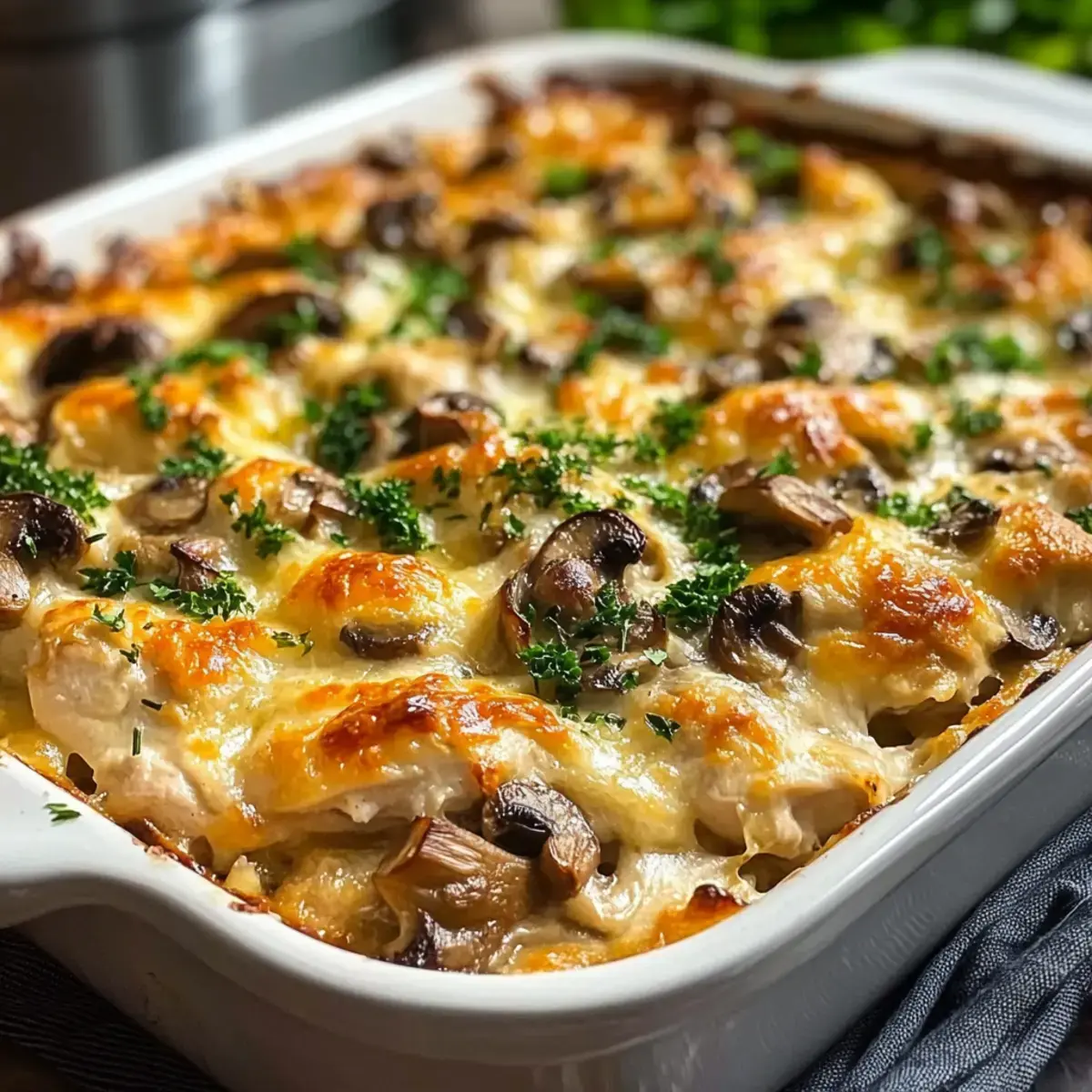 Keto Knoblauch Pilz Hühnchen Auflauf