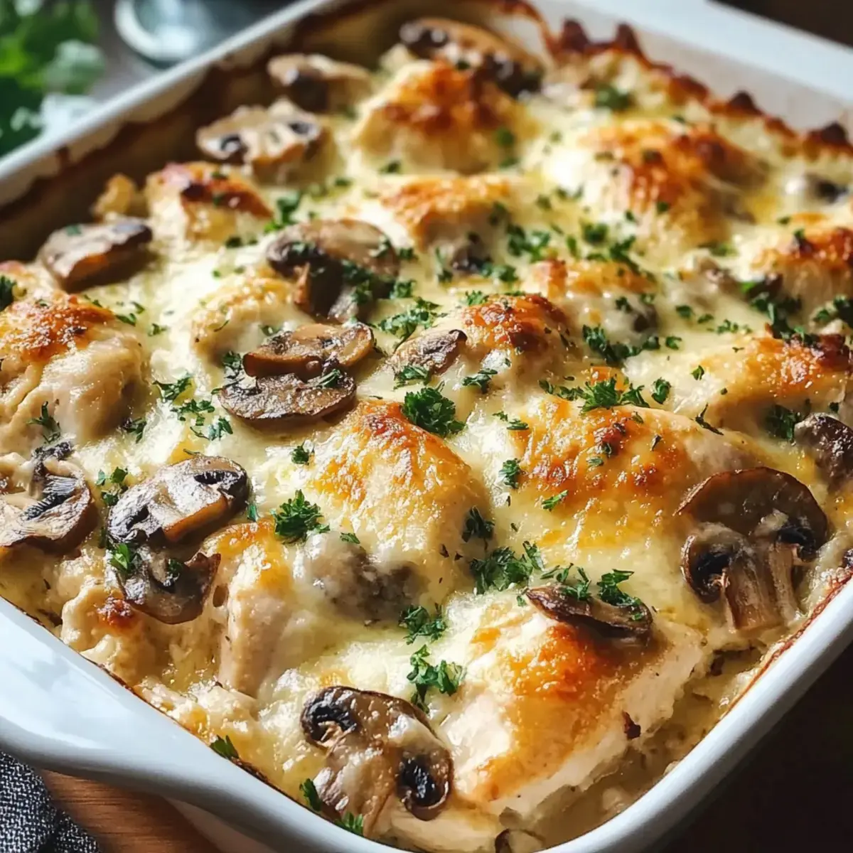 Keto Knoblauch Pilz Hühnchen Auflauf