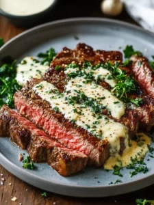 Knoblauchbutter-Steak mit Parmesan-Cremesauce