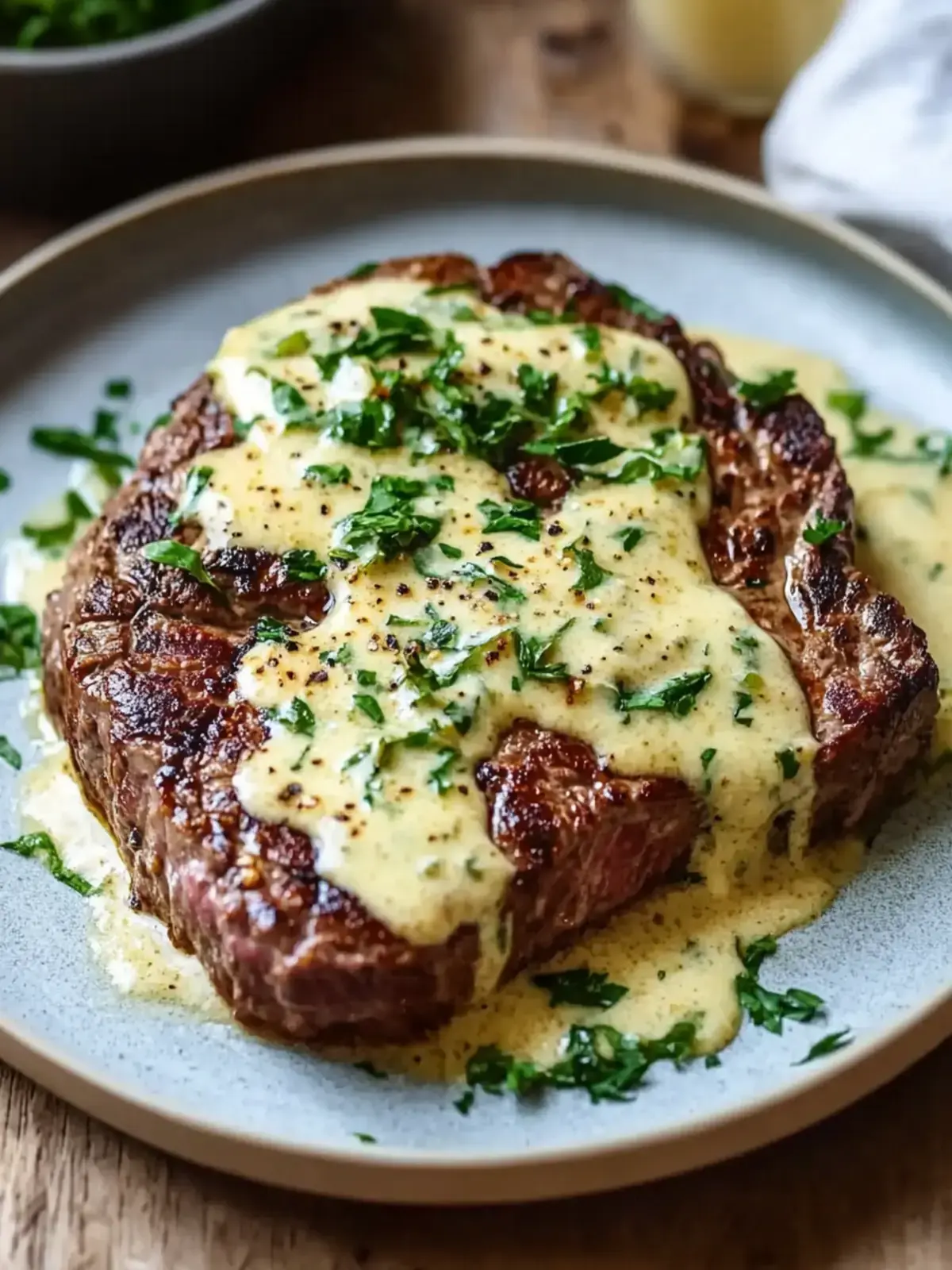 Knoblauchbutter-Steak mit Parmesan-Cremesauce