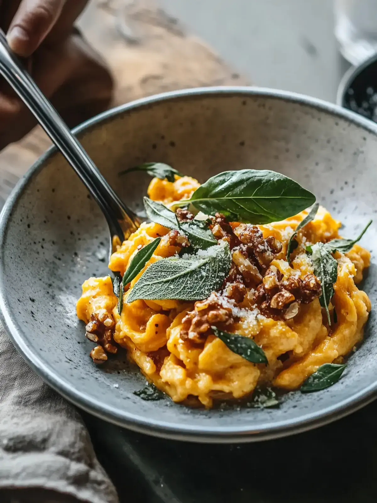 Kürbis Spätzle mit Walnuss Salbei