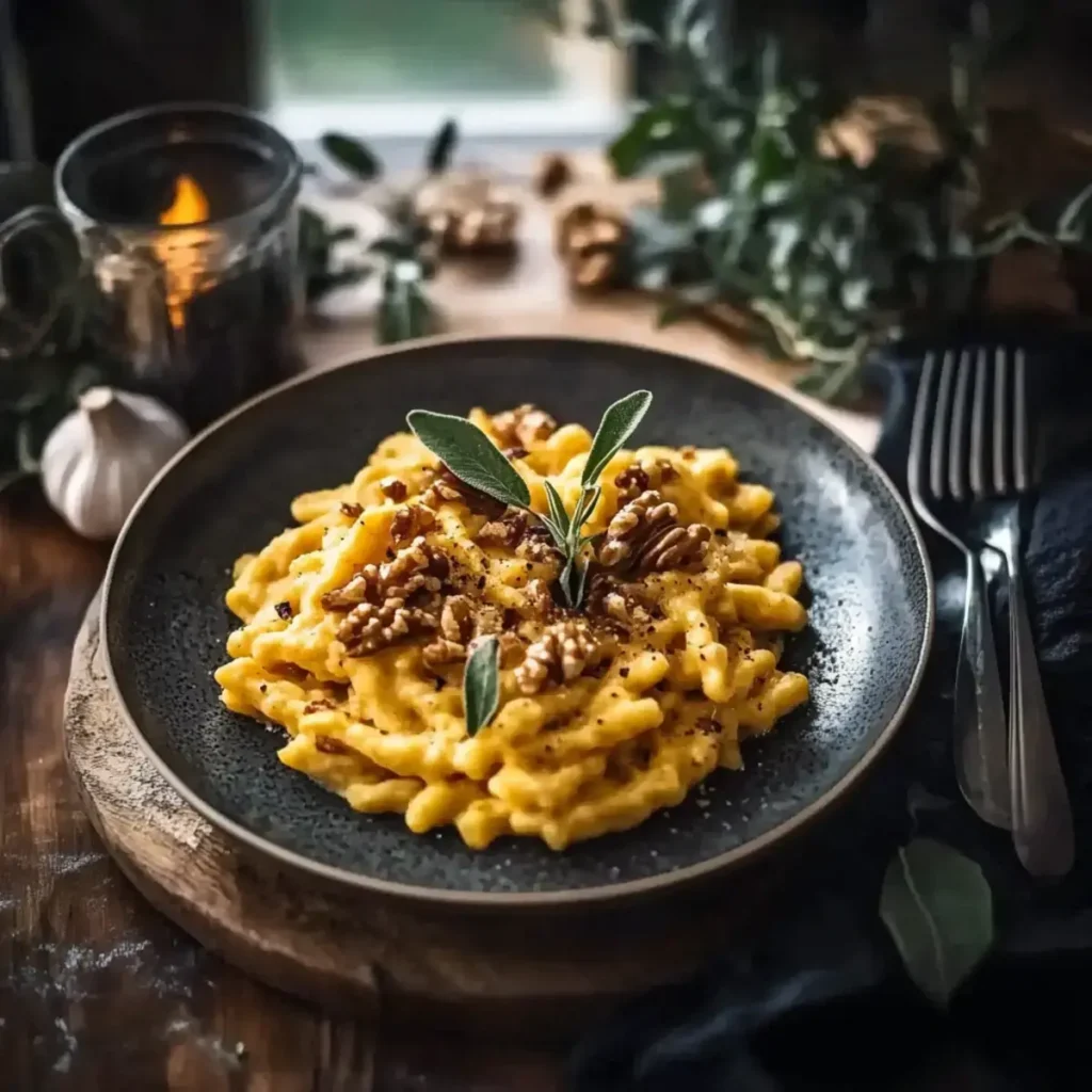 Kürbis Spätzle mit Walnüssen
