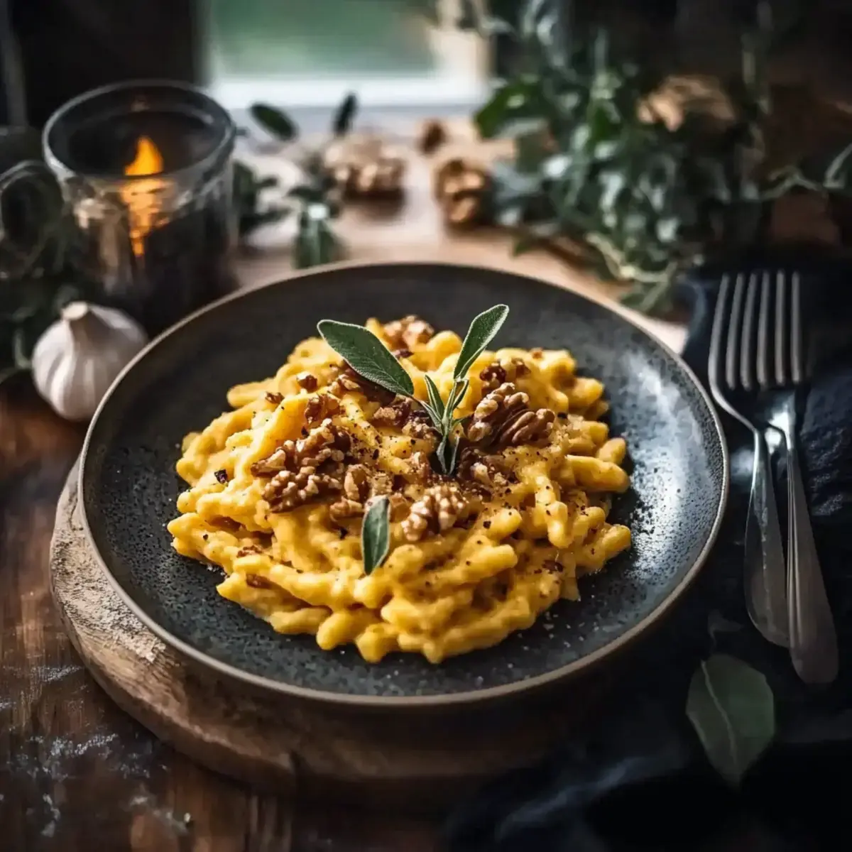 Kürbis Spätzle mit Walnüssen