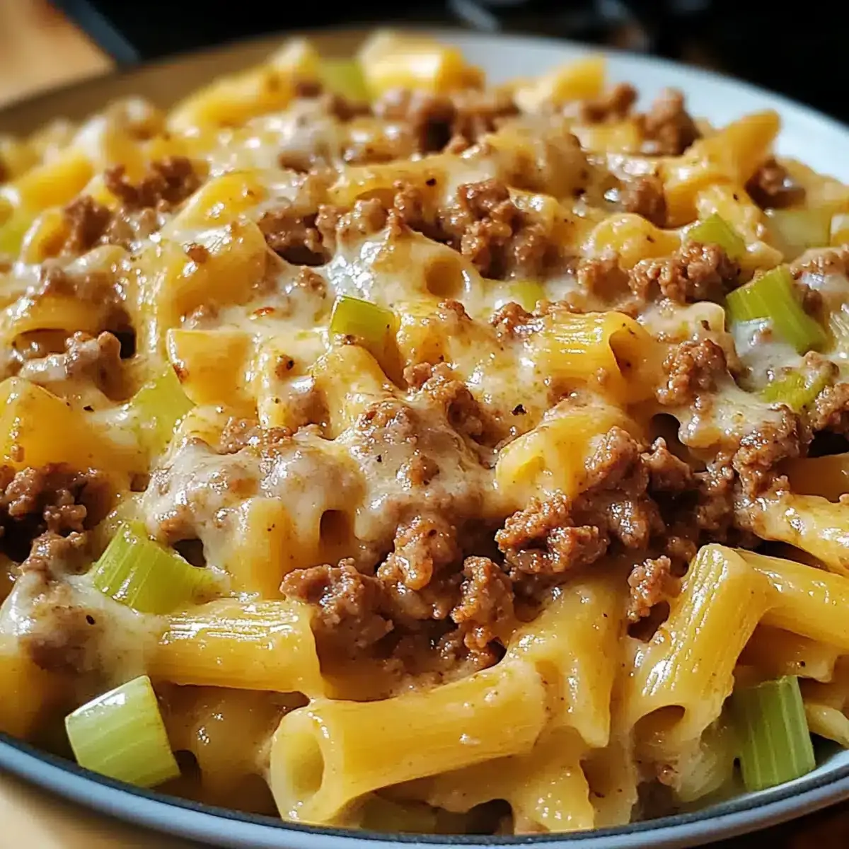 Käse Lauch Pasta mit Hackfleisch