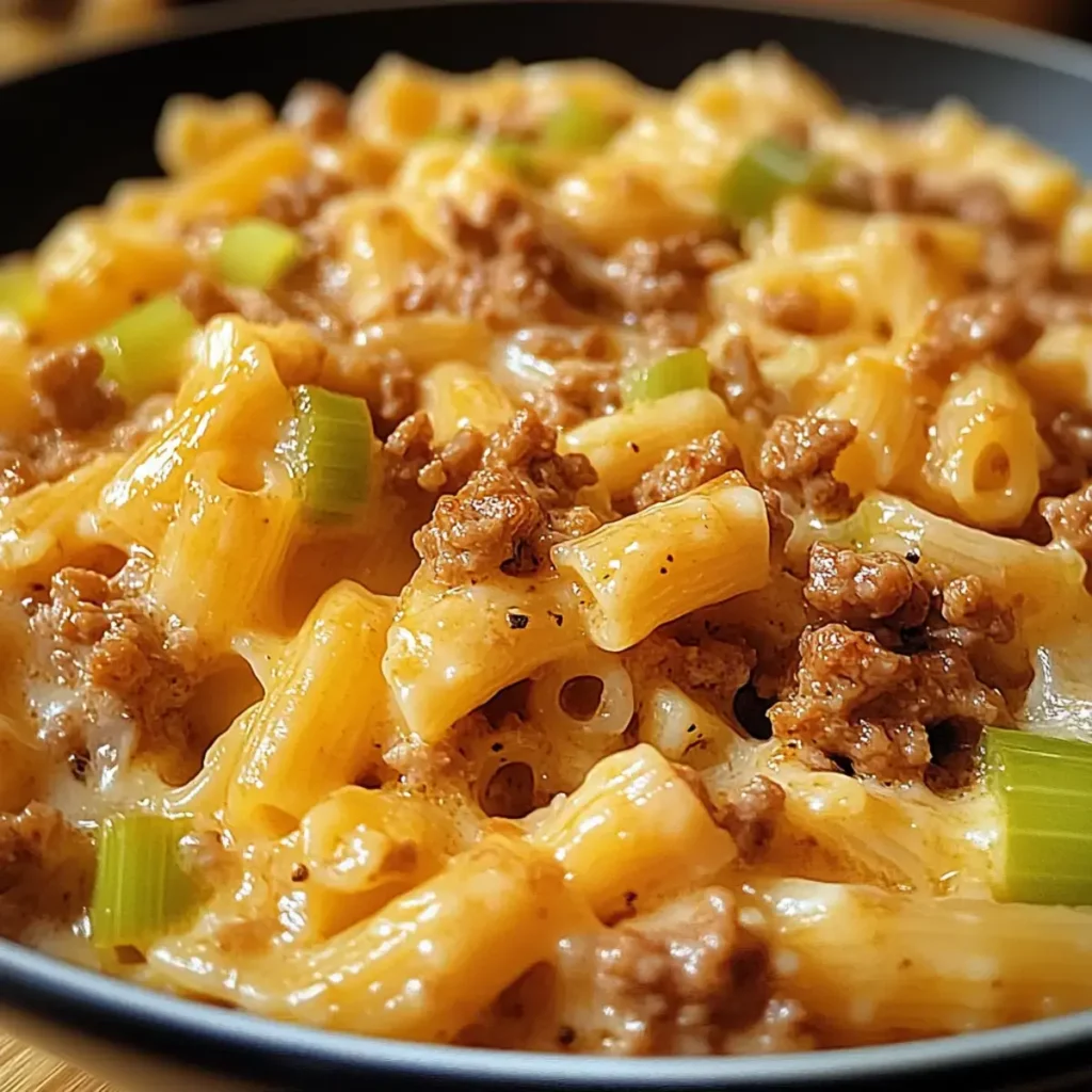 Käse Lauch Pasta mit Hackfleisch