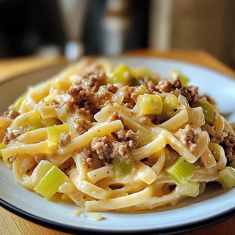 Käse Lauch Pasta mit Hackfleisch