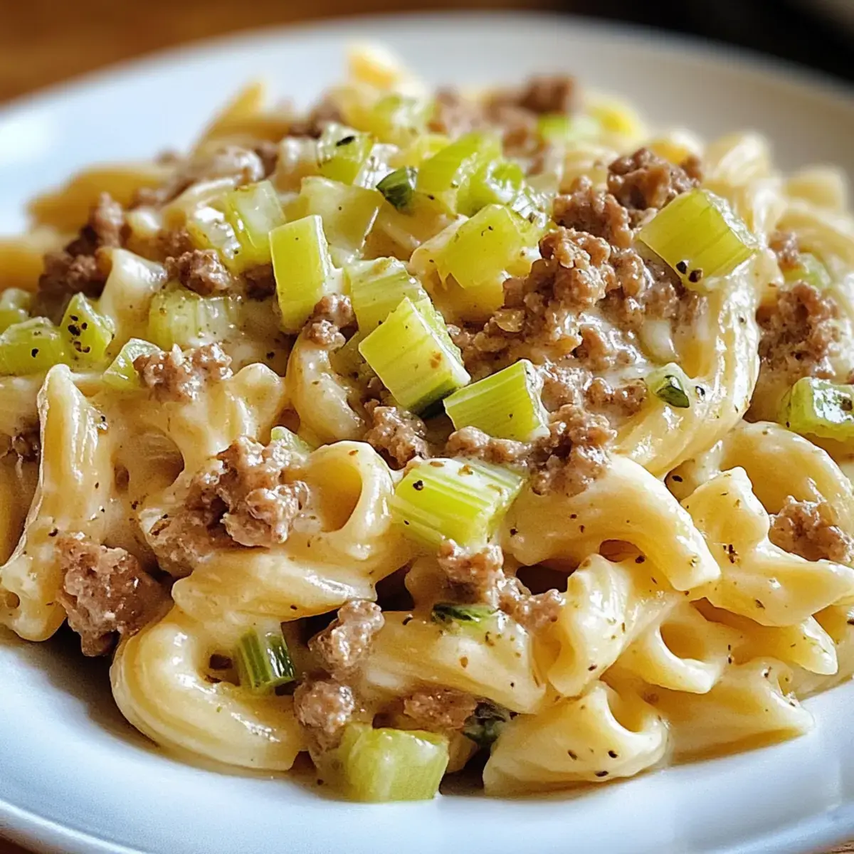 Käse Lauch Pasta mit Hackfleisch