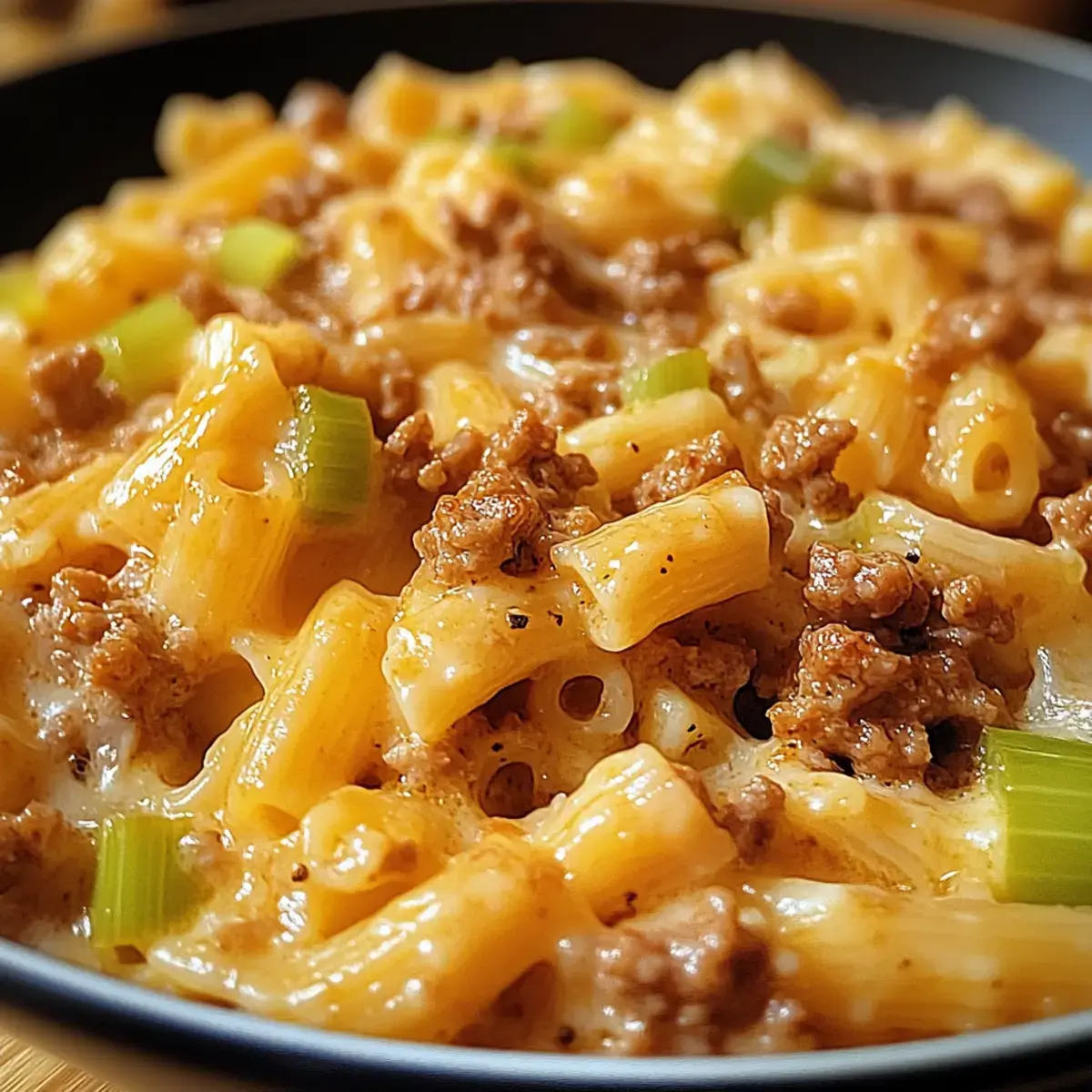 Käse Lauch Pasta mit Hackfleisch