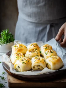 Käse-Zwiebel-Kartoffel-Blätterteig-Rollen