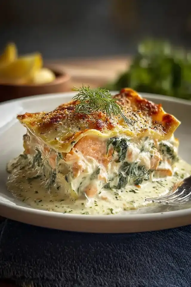 Lachs Spinat Lasagne mit Sahnesoße