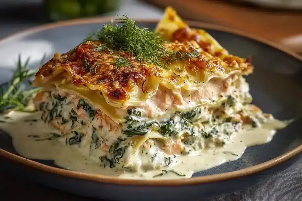 Lachs Spinat Lasagne mit Sahnesoße