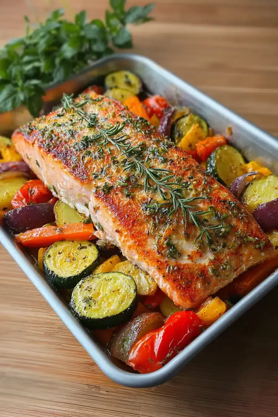 Lachs aus dem Ofen mit Gemüse
