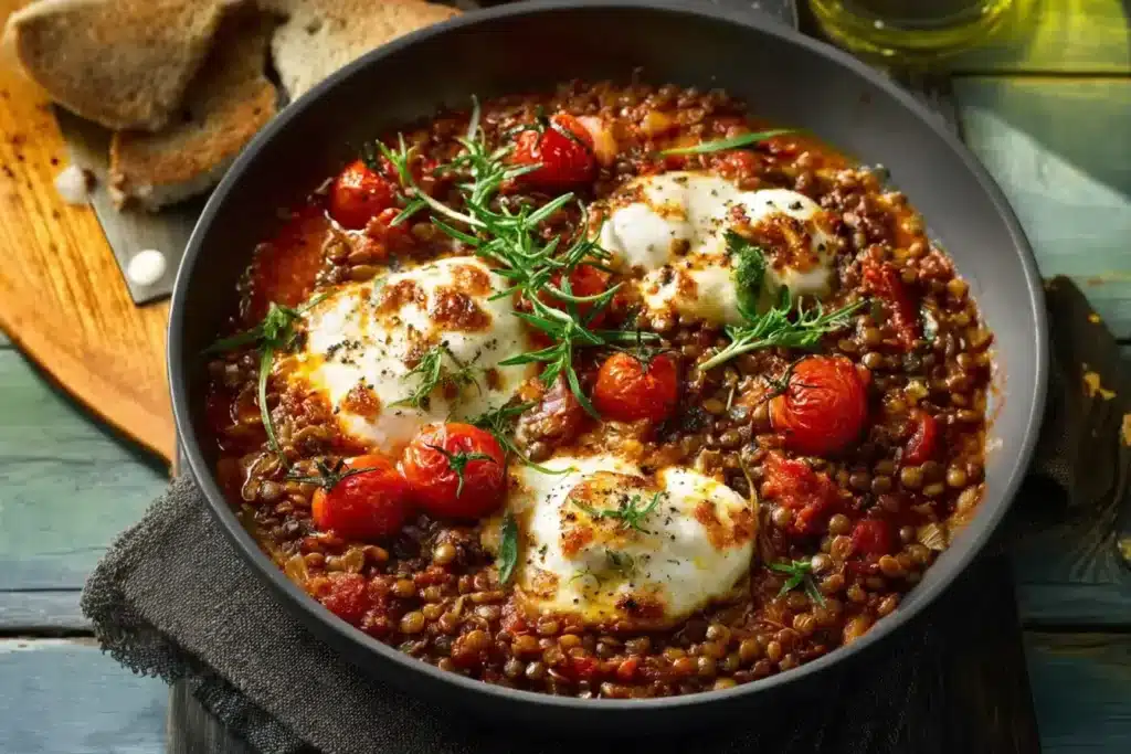 Linsen Mozzarella Pfanne