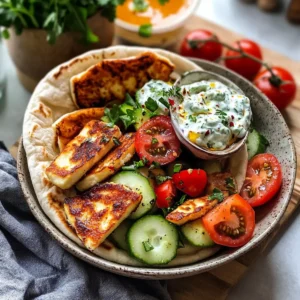 Mediterrane Halloumi-Pitas mit Honig-Harissa-Glasur