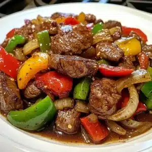 Pfeffersteak mit Paprika und Zwiebel