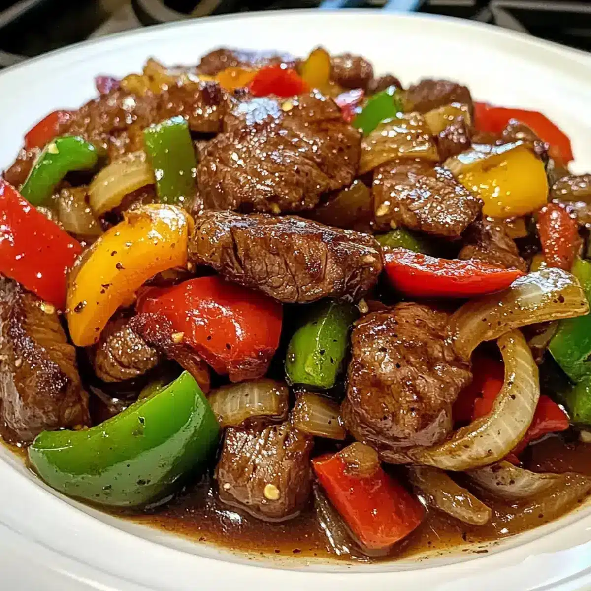 Pfeffersteak mit Paprika und Zwiebel