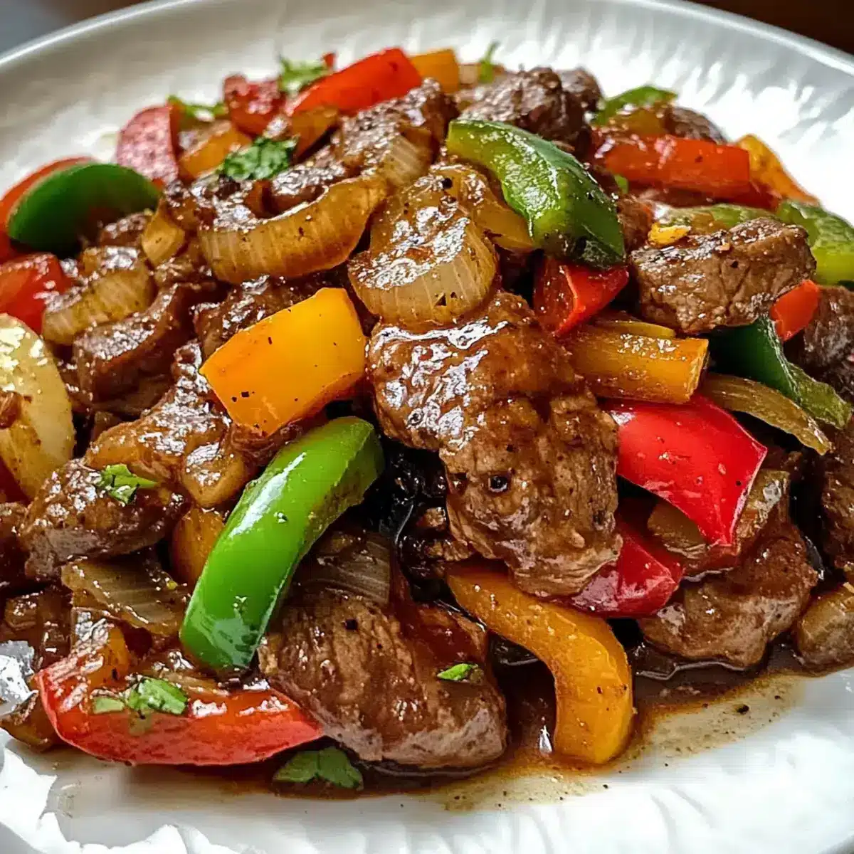 Pfeffersteak mit Paprika und Zwiebel