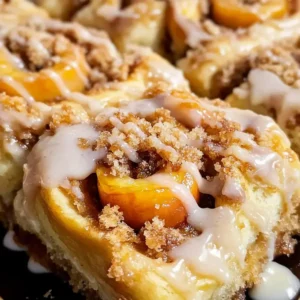 Pfirsich-Cobbler-Zimtschnecken mit Streuseln