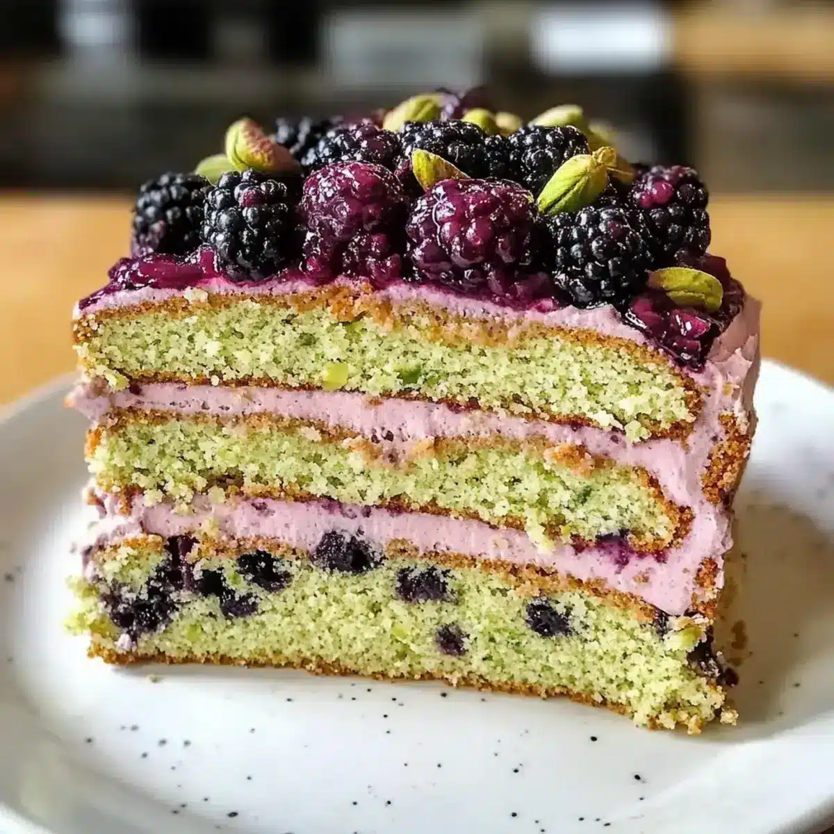 Pistazien-Brombeer-Olivenölkuchen