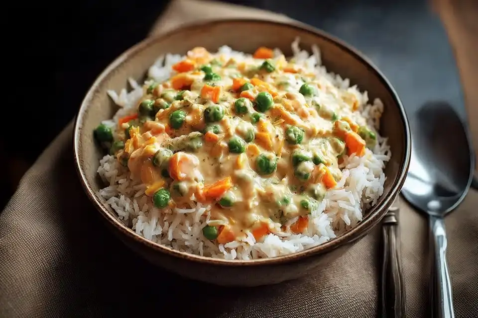 Reis mit Gemüse-Frischkäse-Sauce