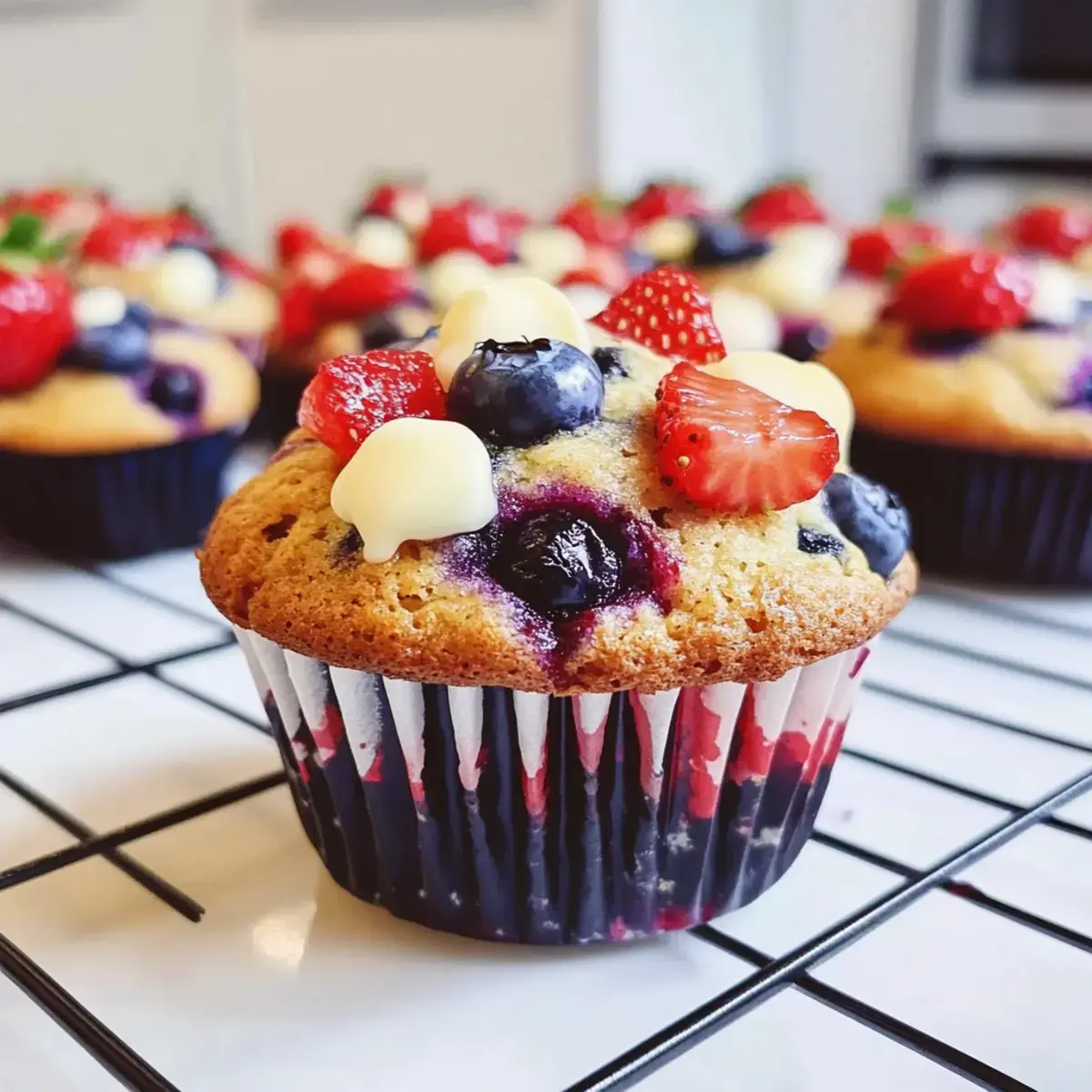 Rot Weiß und Blaubeer Muffins