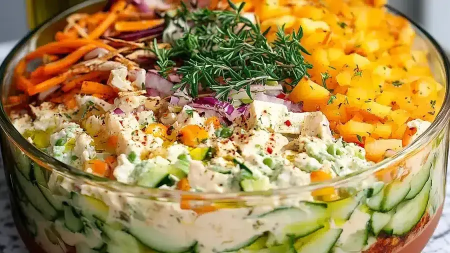 Schichtsalat mit Hähnchen