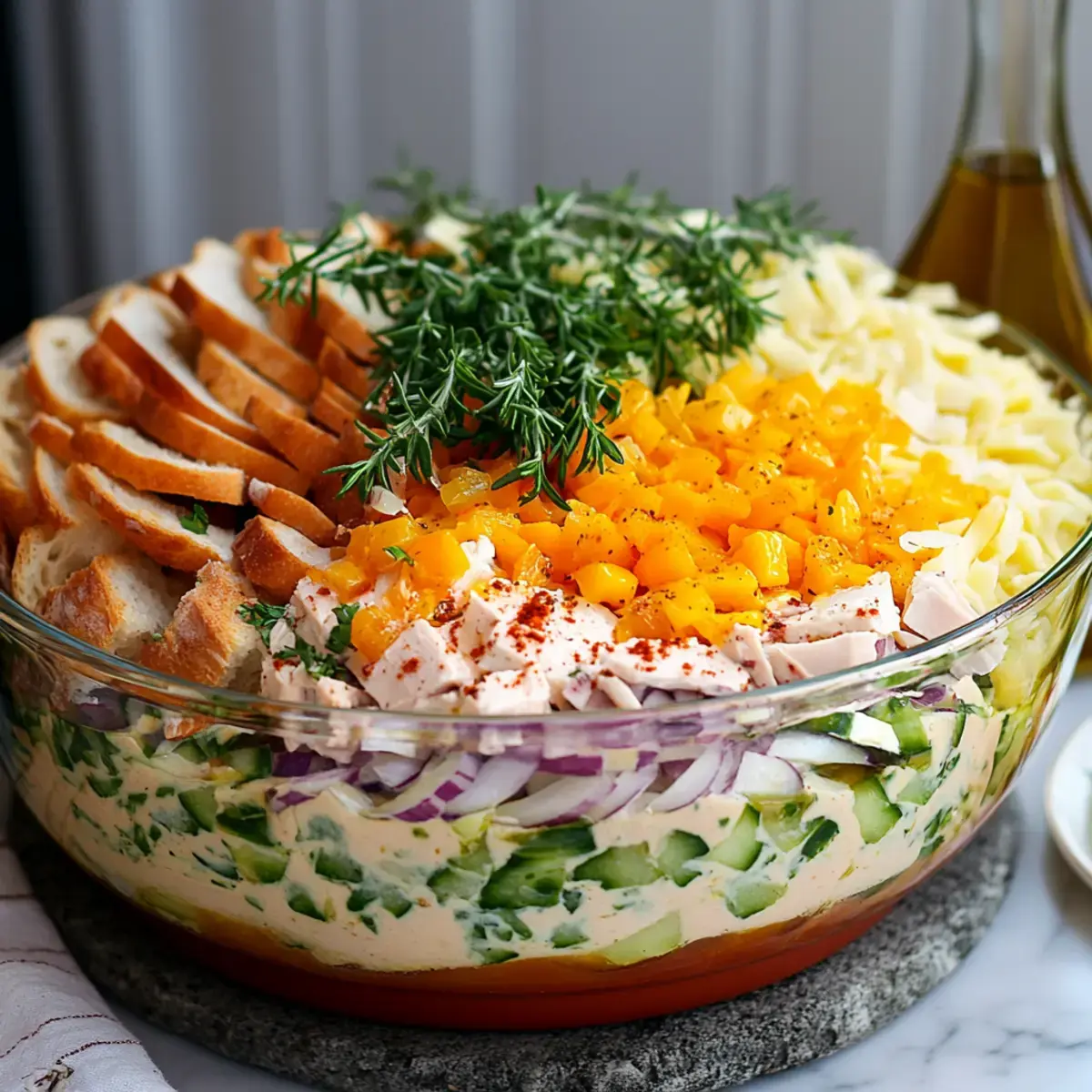 Schichtsalat mit Hähnchen