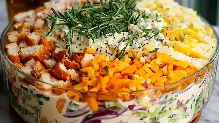 Schichtsalat mit Hähnchen