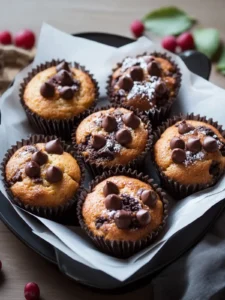 Fluffige Schokoladenstückchen Muffins mit Nougatüberraschung