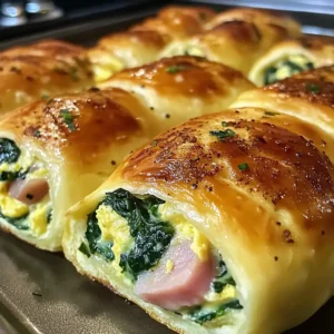 Herzhafte Spinat Schinken Frühstücksrollen