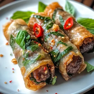 Goldene Crispy Thai-Basilikum-Rindfleisch-Rollen