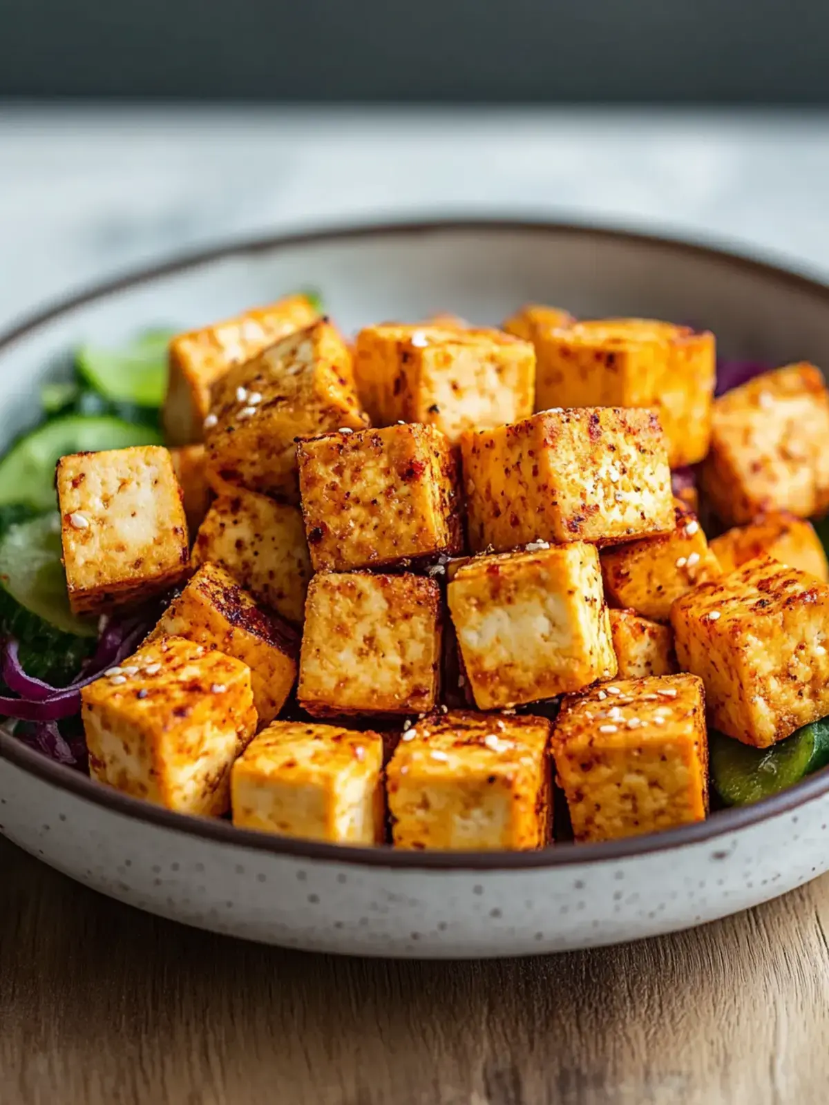 Vegane Tofu-Würfel Heißluftfritteuse