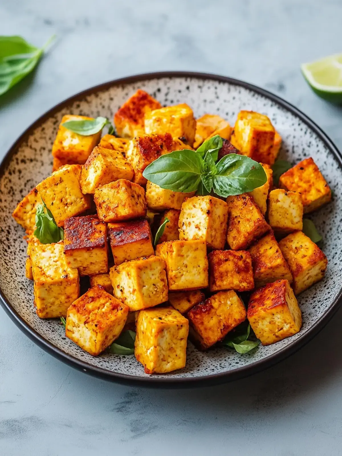 Vegane Tofu-Würfel Heißluftfritteuse