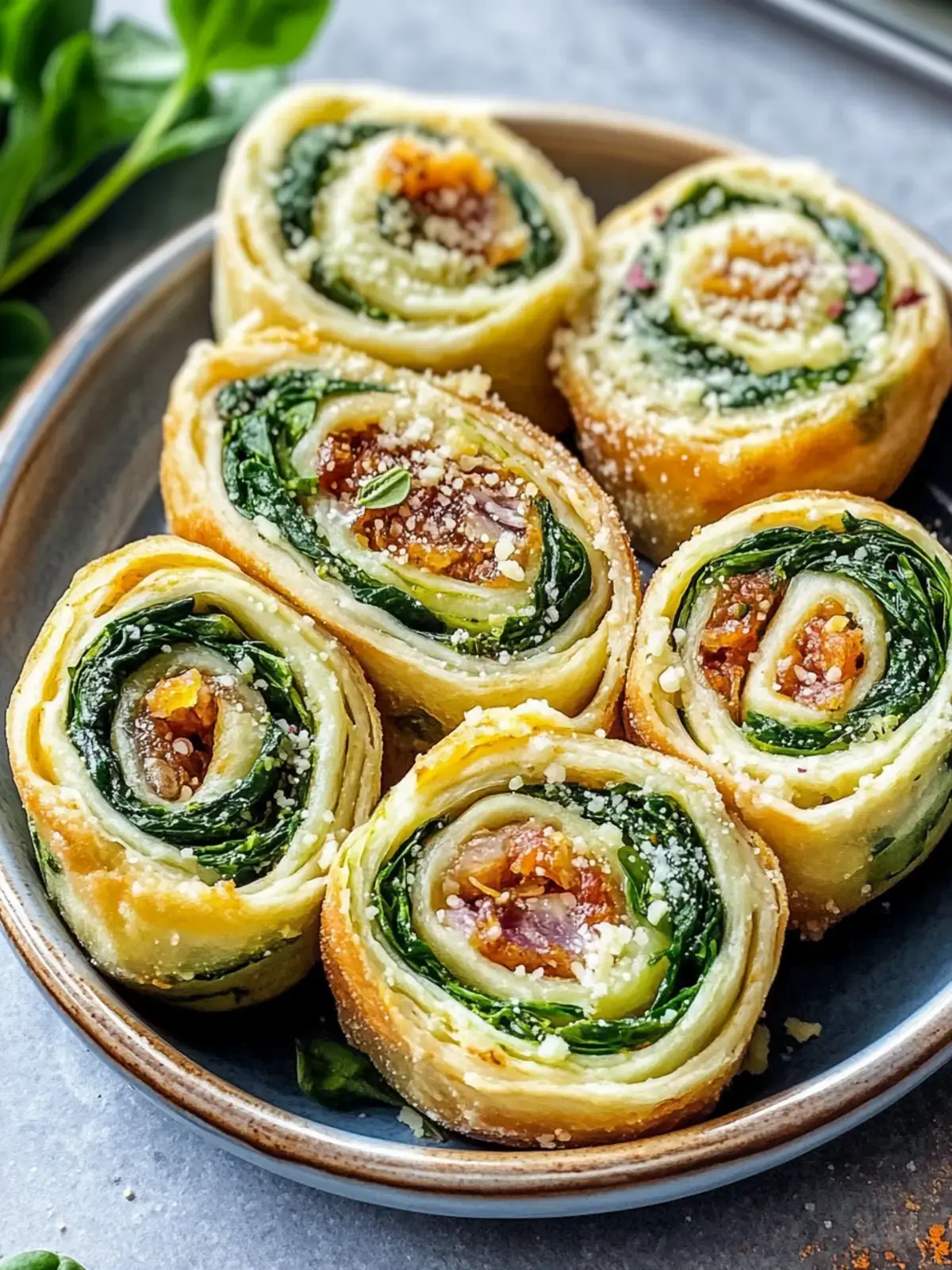 Vegane karamellisierte Zwiebel- und Spinat-Pizza-Rollen