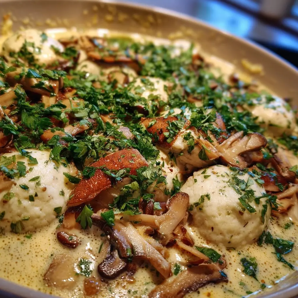 Vegetarische Pilzpfanne Semmelknödel