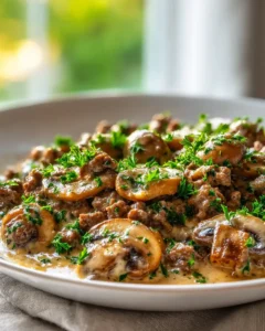 Cremige Hackfleischpfanne mit Pilzgenuss