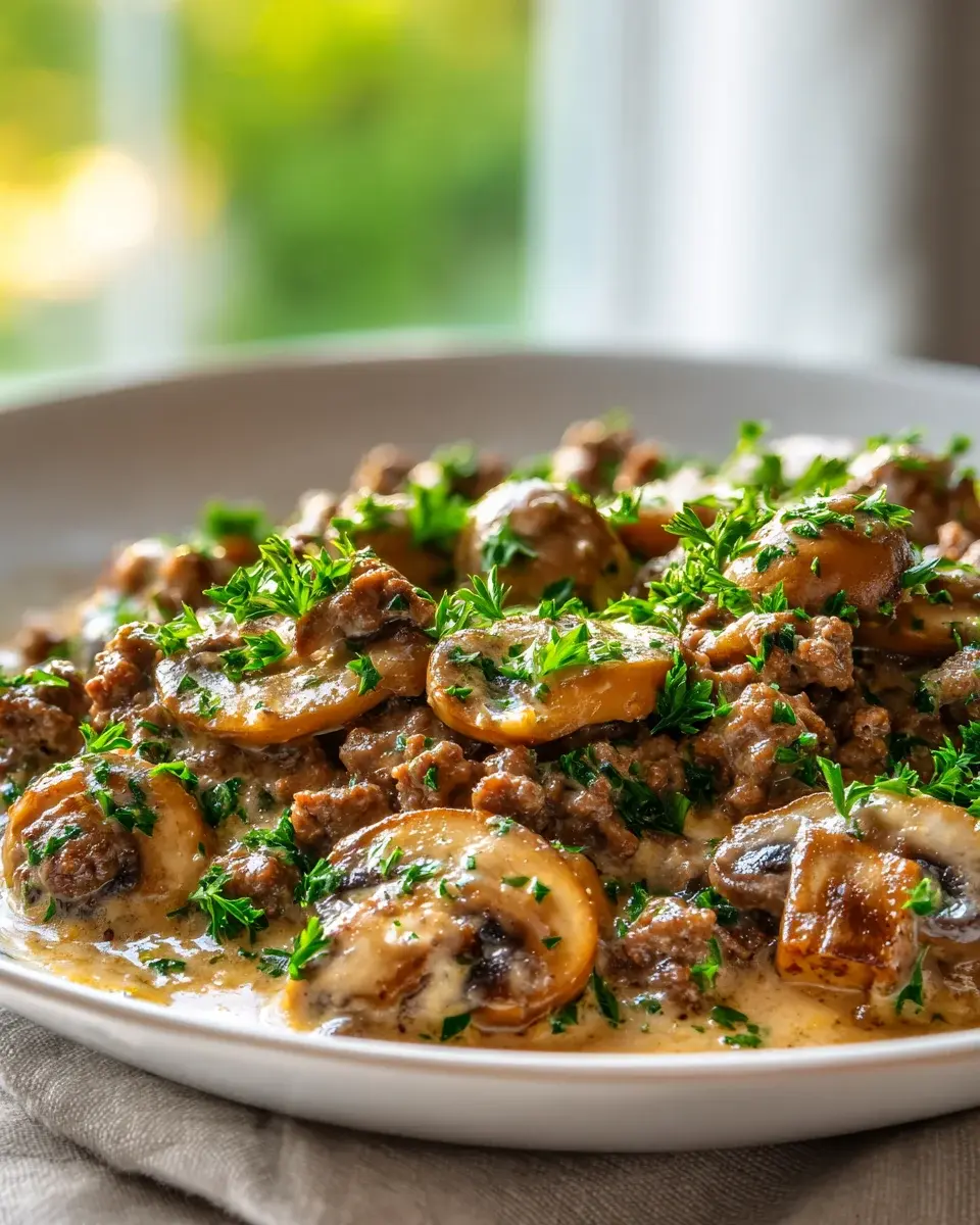 cremige Hackfleischpfanne mit Pilzen