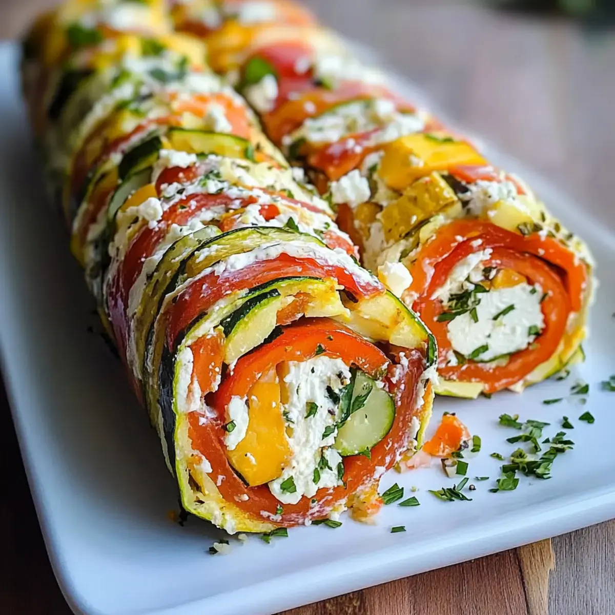 vegetarische Gemüserolle mit Frischkäse und Feta