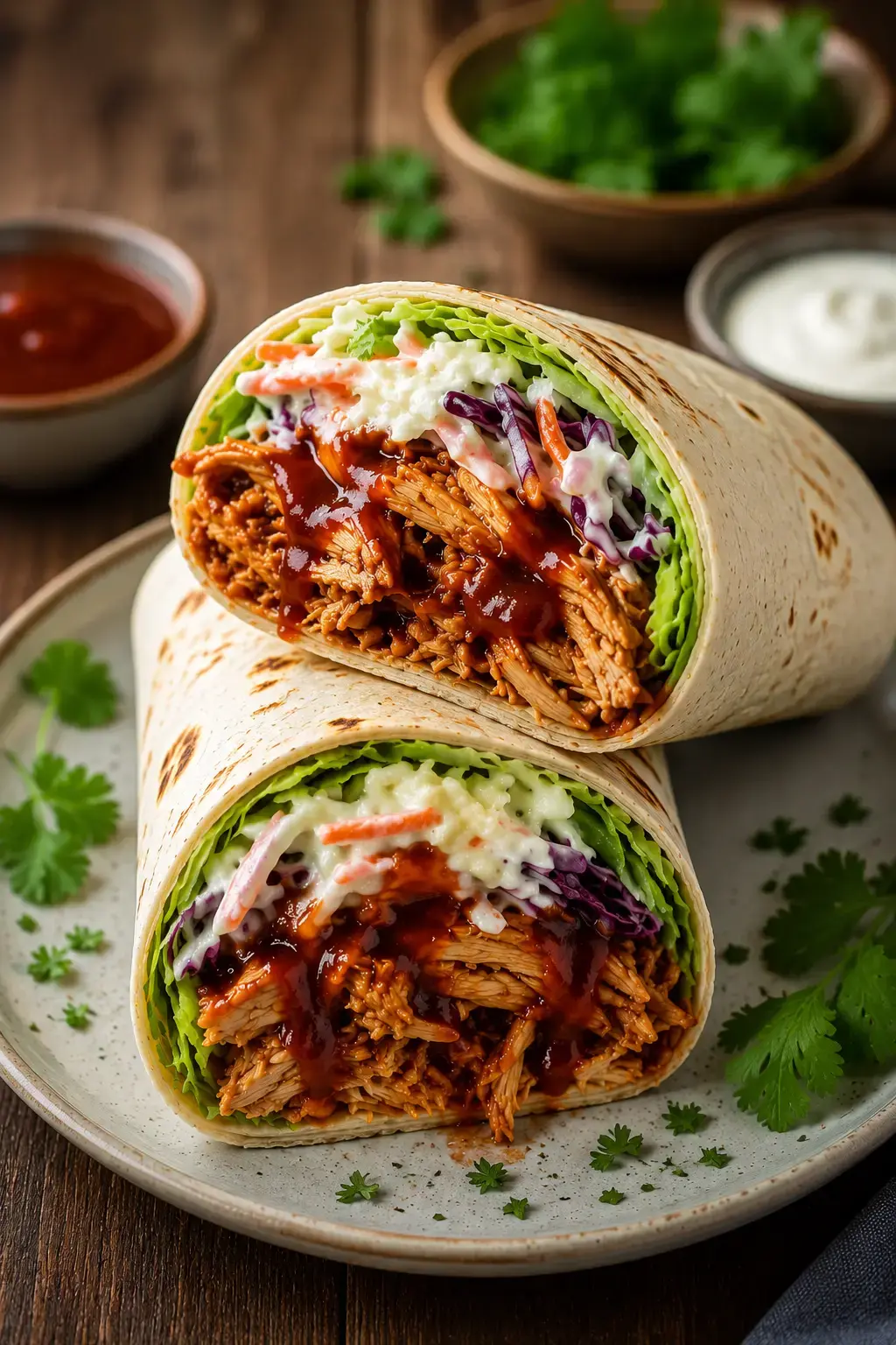 BBQ Hähnchen Coleslaw Wraps
