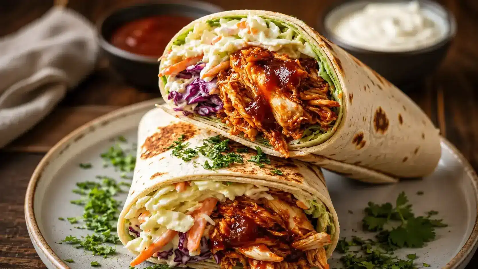 BBQ Hähnchen Coleslaw Wraps