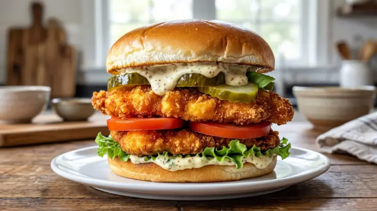 Dijon-Mayonnaise-eingelegtes knuspriges Hähnchen Sandwich