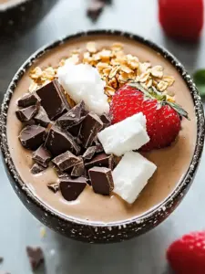 Dunkle Schokolade und geröstete Kokosnuss Smoothie Schüssel zum Verlieben